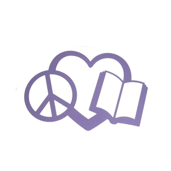 Handmade Custom Heart, Peace And Books Light Purple Decal Stickers 4" x 4" - Picture 1 of 7